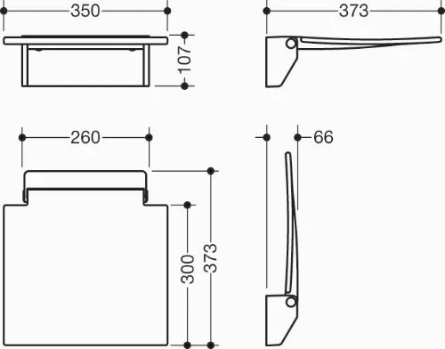 Hewi serie 950 opklapbaar zitje 350 - muurconsole wit - signaalwit 950.51.20090 98