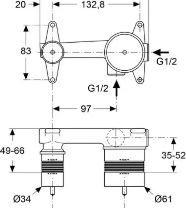 Ideal Standard A5948NU Ideal Standard WSS inbouw wastafelmengkraan chroom inbouwdeel voor wandmengkraan