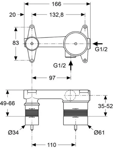 Ideal Standard A5948NU Ideal Standard WSS inbouw wastafelmengkraan chroom inbouwdeel voor wandmengkraan