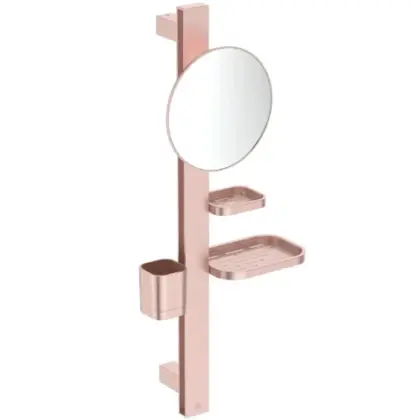 Ideal Standard BD589RO Ideal Standard Alu+ Accessoire Bar S - Make-up spiegel 200mm - planchet en tandenborstelhouder - rose