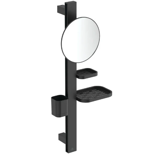Ideal Standard BD589XG Ideal Standard Alu+ Accessoire Bar S - Make-up spiegel 200mm - planchet en tandenborstelhouder - zwart mat