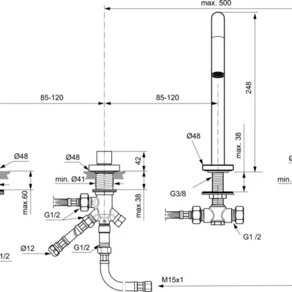 Ideal Standard Bad/douchemengkraan 4-gats met uitloop brushed gun metal Ideal Standard BC789A5