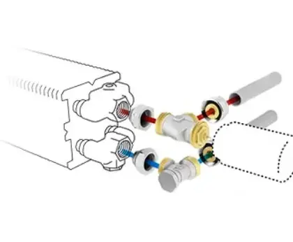 Jaga Driewegset Jaga set 225 geschikt voor tweepijpssysteem 16/2mm wandaansluiting thermostaatkop : AB COLOSW2AB4616