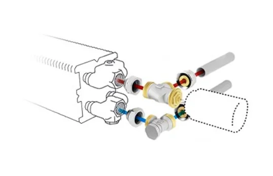 Jaga Driewegset Jaga set 225 geschikt voor tweepijpssysteem 20/2mm wandaansluiting thermostaatkop : JW COLOSW2JW4620
