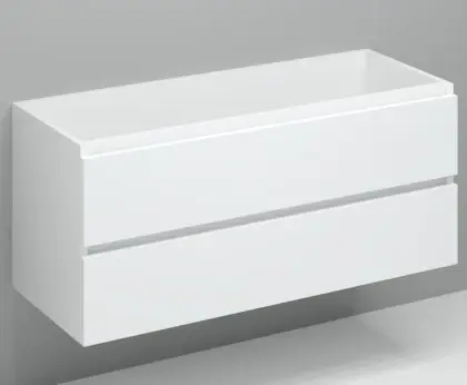 KL11832 Kivu wastafelonderkast met 2 laden greeploos 2 uitsnijdingen 1200 x 475 x 520 mm - wit