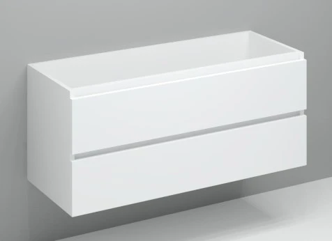 Kivu wastafelonderkast met 2 laden greeploos 2 uitsnijdingen 1200 x 475 x 520 mm - wit KL11832