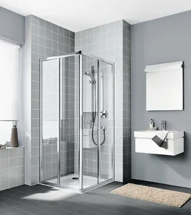Kermi CCE2L09020VPK Kermi Cada XS E2L hoekinstap halfdeur links 900 x 2000 mm - verstelbaarheid 875-900 mm - veiligheidsglas ESG helder Clean - profiel : zilver hoogglans