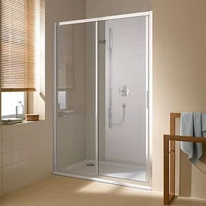 Kermi CCG2L12020VPK Kermi Cada XS G2L schuifdeur 1200 x 2000 mm - verstelbaarheid 1160-1210 mm - SIHG ESG helder Clean 2-delig met vast segment links - profiel : zilver hoogglans