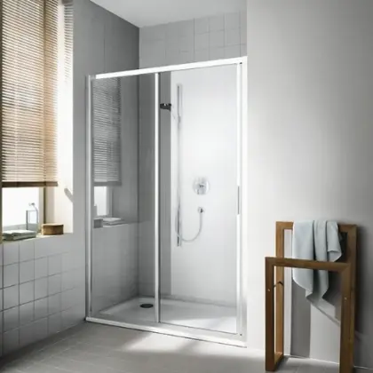Kermi CCG2R12020VPK Kermi Cada XS G2R schuifdeur 1200 x 2000 mm - verstelbaarheid 1160-1210 mm - SIHG ESG helder Clean 2-delig met vast segment rechts - profiel : zilver hoogglans