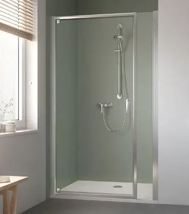 Kermi ST1OP09019VPK Kermi Stina 1OP pendeldeur 900 x 1950 mm - verstelbaarheid 860-910 mm - SIHG ESG helder Clean draaideur vast segment - profiel : zilver hoogglans