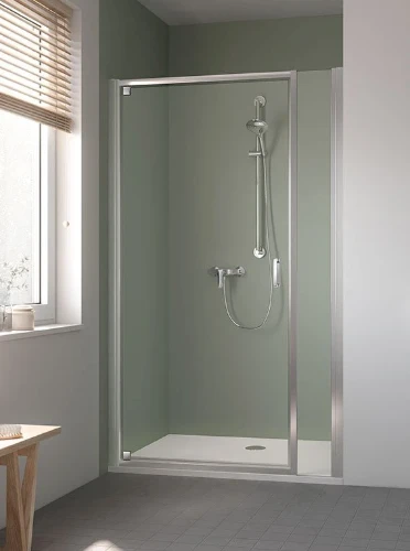 Kermi Stina 1OP pendeldeur 900 x 1950 mm - verstelbaarheid 860-910 mm - SIHG ESG helder Clean draaideur vast segment - profiel : zilver hoogglans ST1OP09019VPK