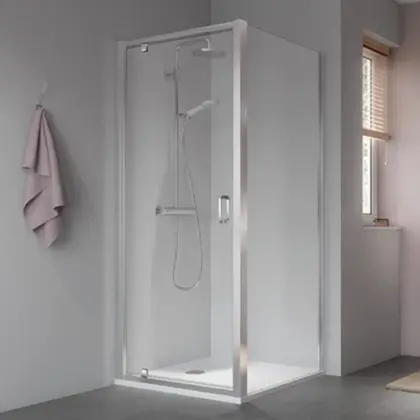 Kermi STKOP09019VPK Kermi Stina KOP draaideur met verplaatst scharnierpunt 900 x 1950 mm - verstelbaarheid 860-910 mm - SIHG ESG helder Clean - profiel : zilver hoogglans