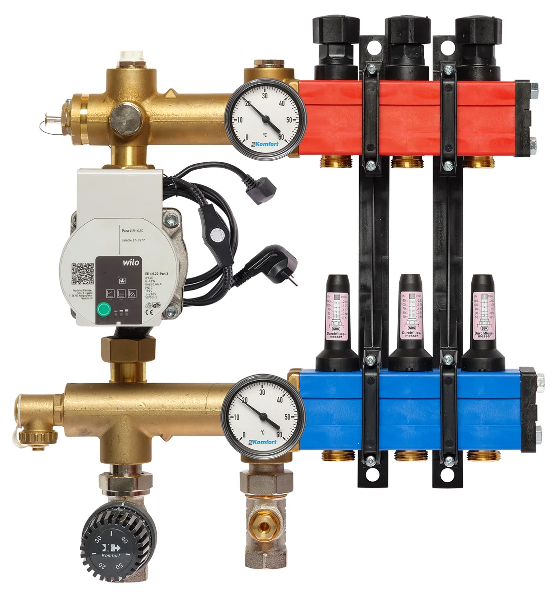 Komfort Collector voor vloerverwarming kunststof Komfort SBK 4802 1/2" + 3 x 3/4" met ontluchting, met doorstroommeter , met pomp 48020003