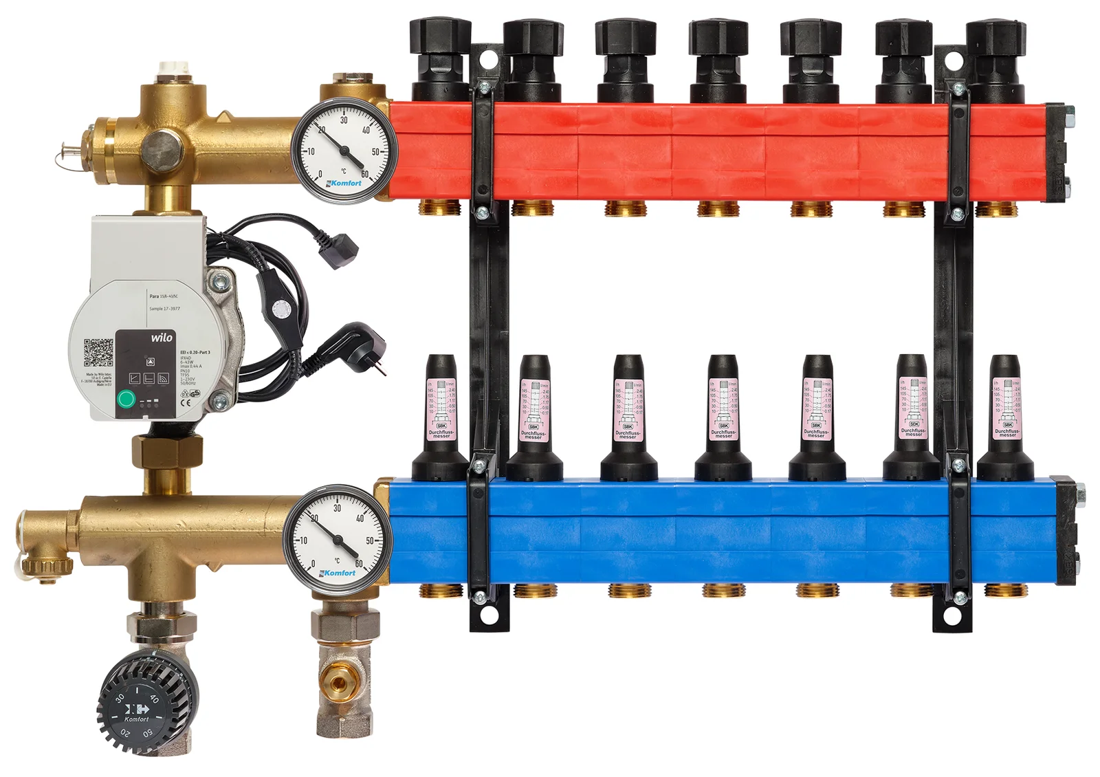 Komfort Collector voor vloerverwarming kunststof Komfort SBK 4802 1/2" + 7 x 3/4" met ontluchting, met doorstroommeter , met pomp 48020007