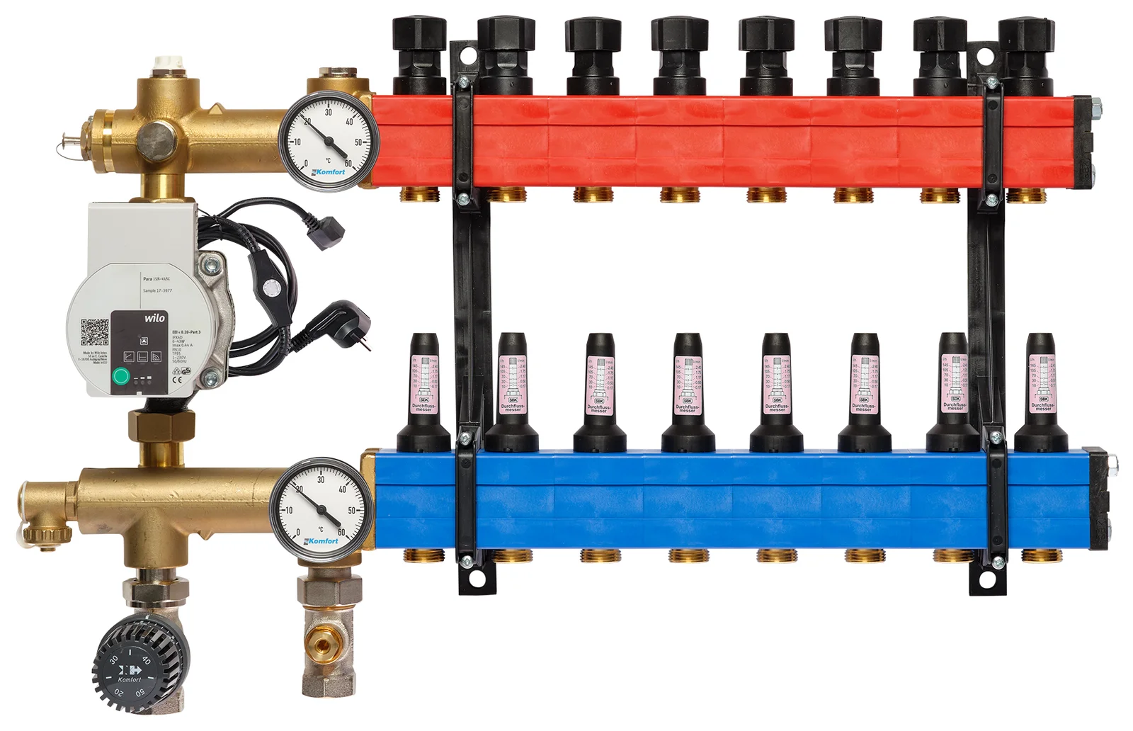 Komfort Collector voor vloerverwarming kunststof Komfort SBK 4802 3/4" + 8 x 3/4" met ontluchting, met doorstroommeter , met pomp 48020008