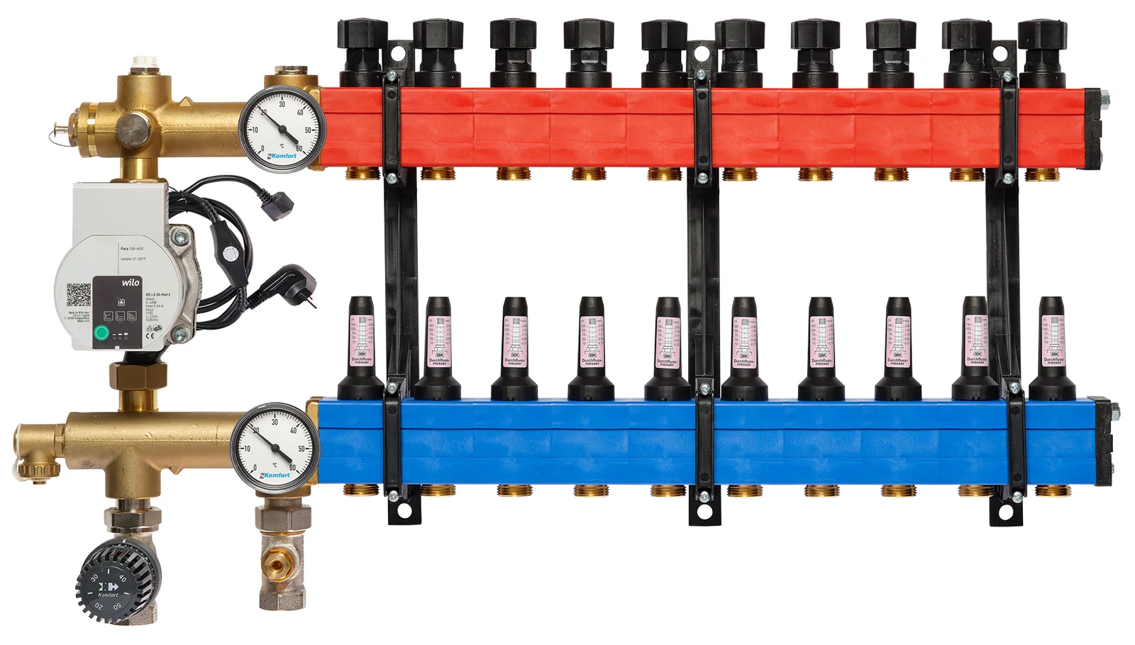 Komfort Collector voor vloerverwarming kunststof Komfort SBK 4802 3/4" + 10 x 3/4" met ontluchting, met doorstroommeter , met pomp 48020010