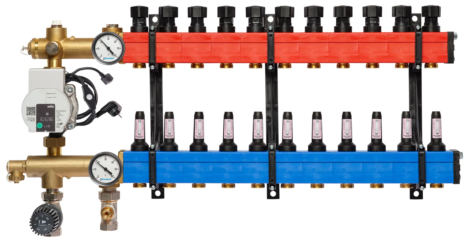 Komfort Collector voor vloerverwarming kunststof Komfort SBK 4802 3/4" + 11 x 3/4" met ontluchting, met doorstroommeter , met pomp 48020011