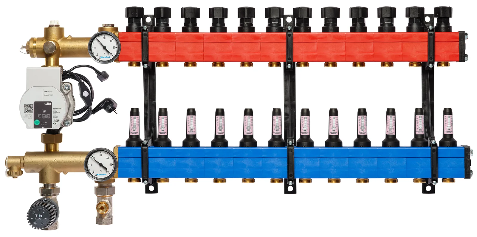 Komfort Collector voor vloerverwarming kunststof Komfort SBK 4802 3/4" + 12 x 3/4" met ontluchting, met doorstroommeter , met pomp 48020012