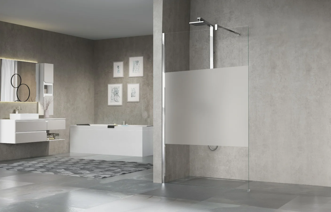 Novellini Inloopdouche Novellini Giada 1950x1400mm veiligheidsglas Gedeeltelijk gesatineerd wit H GIADAH140-44B