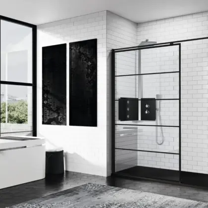 Novellini Inloopdouche Novellini Kuadra 2000x1600mm veiligheidsglas Bedrukt zwart KUADH160-82H