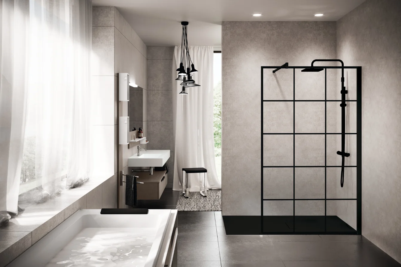 Novellini Inloopdouche Novellini Kuadra 2000x900mm veiligheidsglas Bedrukt zwart KUADH90-81H