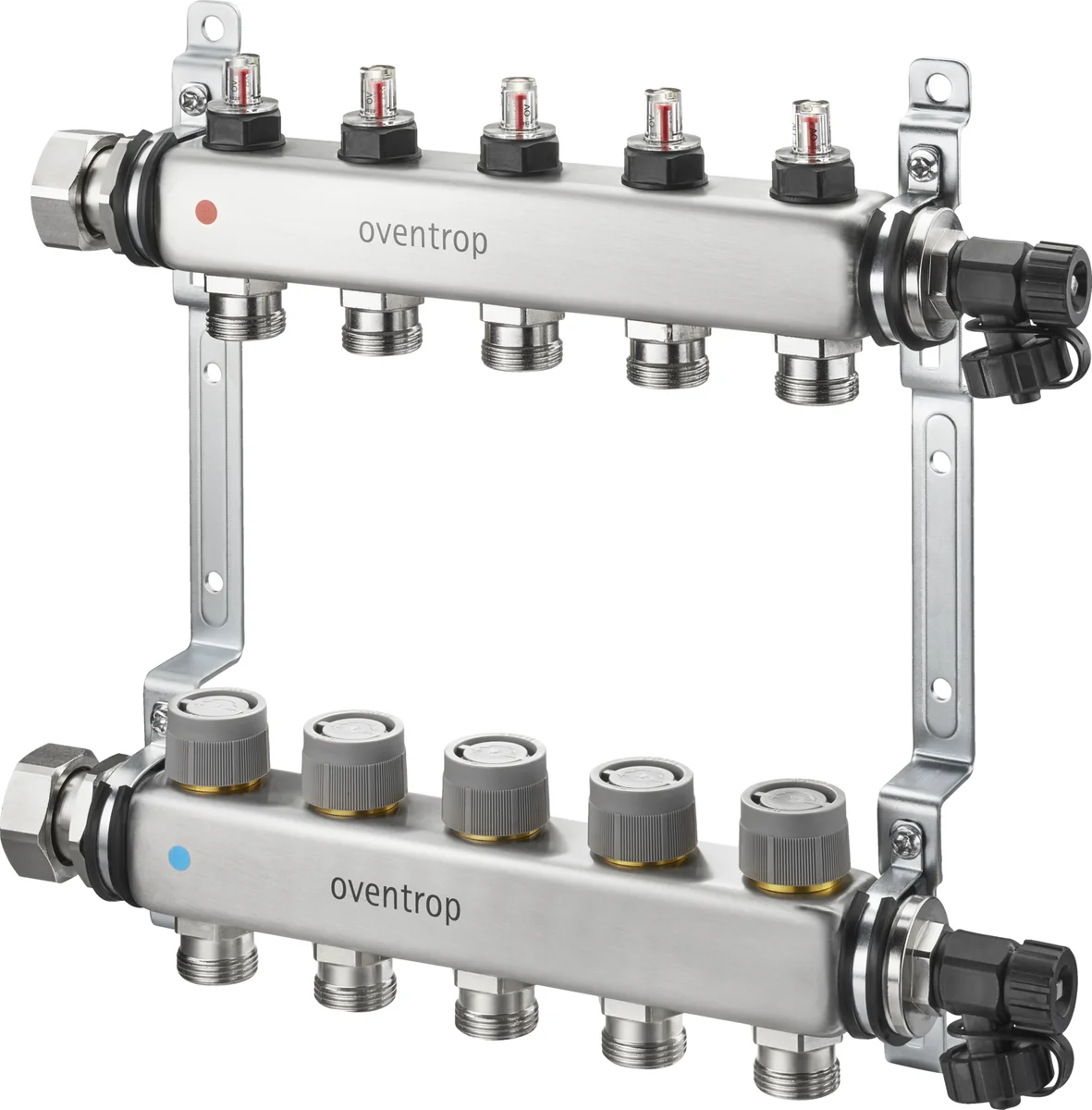 Oventrop Collector voor vloerverwarming inox Oventrop 1" + 8 x 3/4" met ontluchtingmet regeling, met doorstroommeter 1404958