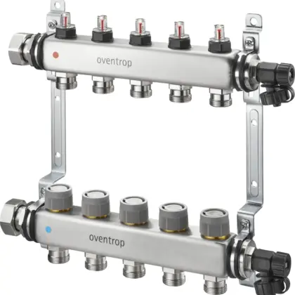 Oventrop Collector voor vloerverwarming inox Oventrop 1" + 9 x 3/4" met ontluchtingmet regeling