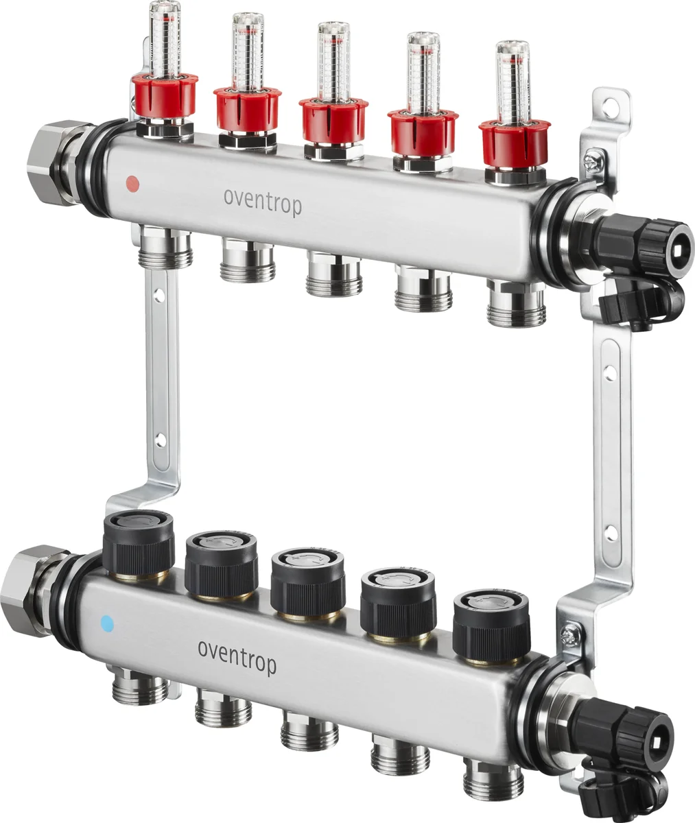 Oventrop Collector voor vloerverwarming inox Oventrop Multidis SF 1" + 2 x 3/4" met ontluchtingmet regeling, met doorstroommeter 1406352