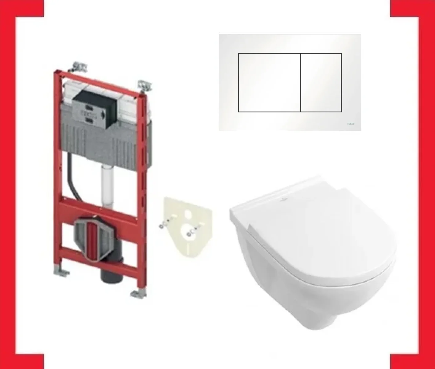 Wandwc - diep open spoelrand 36x56x wit incl. spoelreservoir, softclose-bril en duwplaat PAKKETTECELUXE