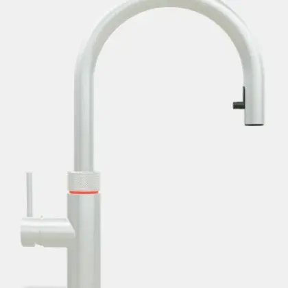 Quooker FXRSST Quooker Flex losse kraan koud/warm en kokend water met kindveilige (dubbel)druk-draai bedieningsknop en uittrekbare perlator - RVS