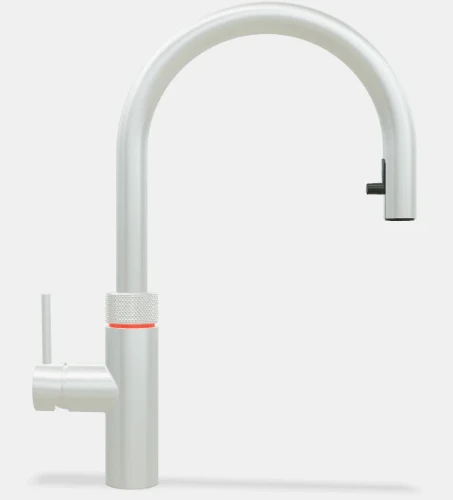 Quooker Flex losse kraan koud/warm en kokend water met kindveilige (dubbel)druk-draai bedieningsknop en uittrekbare perlator - RVS FXRSST