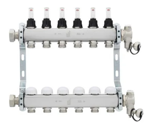 Radson Collector voor vloerverwarming inox Radson Objekt Line 1" + 12 x 3/4" met ontluchting