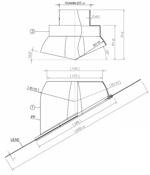 Remeha Verstelbare loodslab d: 80/125 incl. glijschaal 25-45 gr (RAL 7021) tbv dakdoorvoer S102639