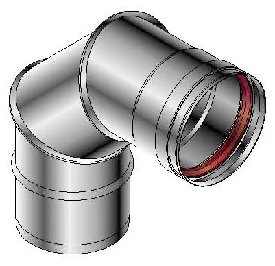 Roccheggiani Enkelwandige rookgasbocht Roccheggiani SPG/SP2 90° 130mm/120mm inox met lipring 605 31.460.51.30