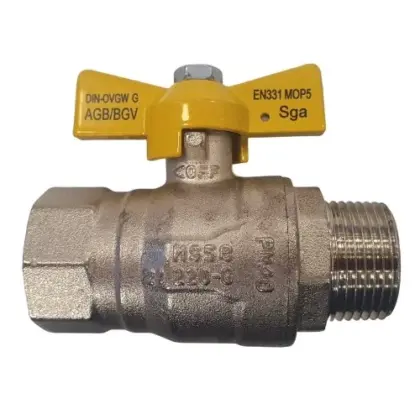 SGA 56165 SGA HTB gasbolkraan met stalen hendel (geel) MF 2 x 2- KVBG gekeurd EN331 MOP5