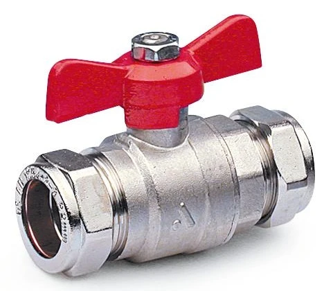 SGA WVA100773 SGA bolkraan water met vlindergreep (rood) en klemkoppelingen 22 x 22 mm