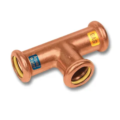 Sanha Persverloop-T koper 22x22x15mm FFF gas / (drink)water Sanha HydroGas 114130222215
