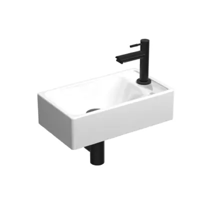 Sanibell Fonteinpack 40x23 porselein glans wit/mat zw gat R fontein-kraan-design sifon-afvoerplug-bevestiging 1805112P