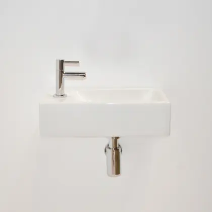Sanibell Fonteinpack 40x23 porselein glans wit/chroom gat L fontein-kraan-design sifon-afvoerplug-bevestiging 1805101P