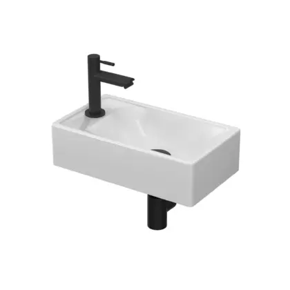 Sanibell Fonteinpack 40x23 porselein glans wit/mat zw gat L fontein-kraan-design sifon-afvoerplug-bevestiging 1805102P
