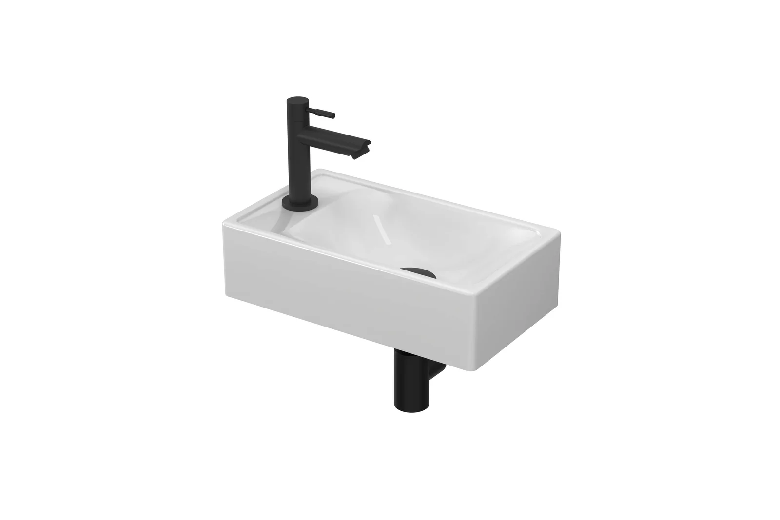 Sanibell Fonteinpack 40x23 porselein glans wit/mat zw gat L fontein-kraan-design sifon-afvoerplug-bevestiging 1805102P