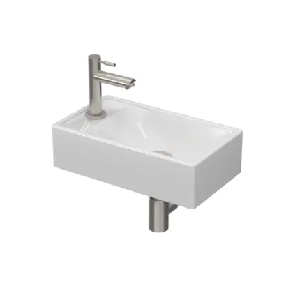 Sanibell Fonteinpack 40x23 pors glans wit/brushed rvs gat L fontein-kraan-design sifon-afvoerplug-bevestiging 1805103P
