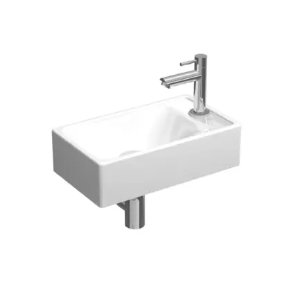 Sanibell Fonteinpack 40x23 porselein glans wit/chroom gat R fontein-kraan-design sifon-afvoerplug-bevestiging 1805111P