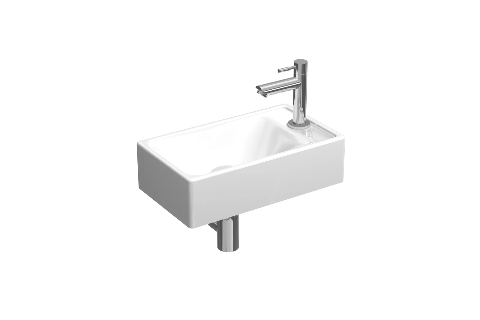 Sanibell Fonteinpack 40x23 porselein glans wit/chroom gat R fontein-kraan-design sifon-afvoerplug-bevestiging 1805111P