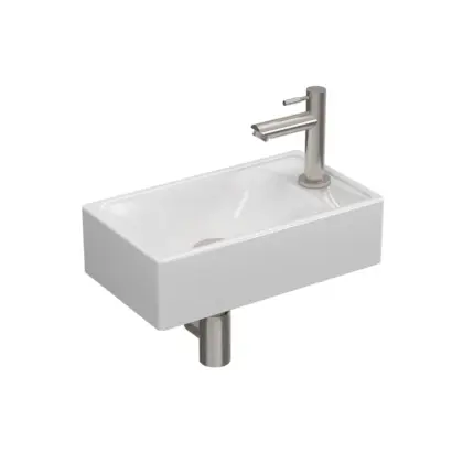 Sanibell Fonteinpack 40x23 pors glans wit/brushed rvs gat R fontein-kraan-design sifon-afvoerplug-bevestiging 1805113P