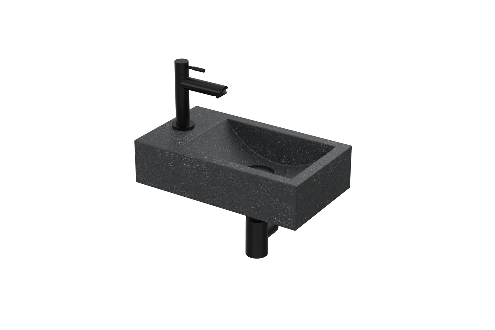 Sanibell Fonteinpack 40x23 blue stone mat zwart gat L fontein-kraan-design sifon-afvoerplug-bevestiging 1805225P