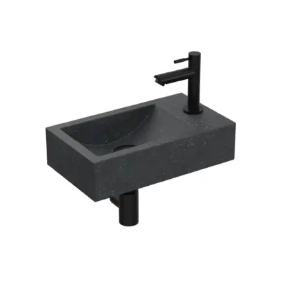 Sanibell Fonteinpack 40x23 blue stone mat zwart gat R fontein-kraan-design sifon-afvoerplug-bevestiging 1805235P