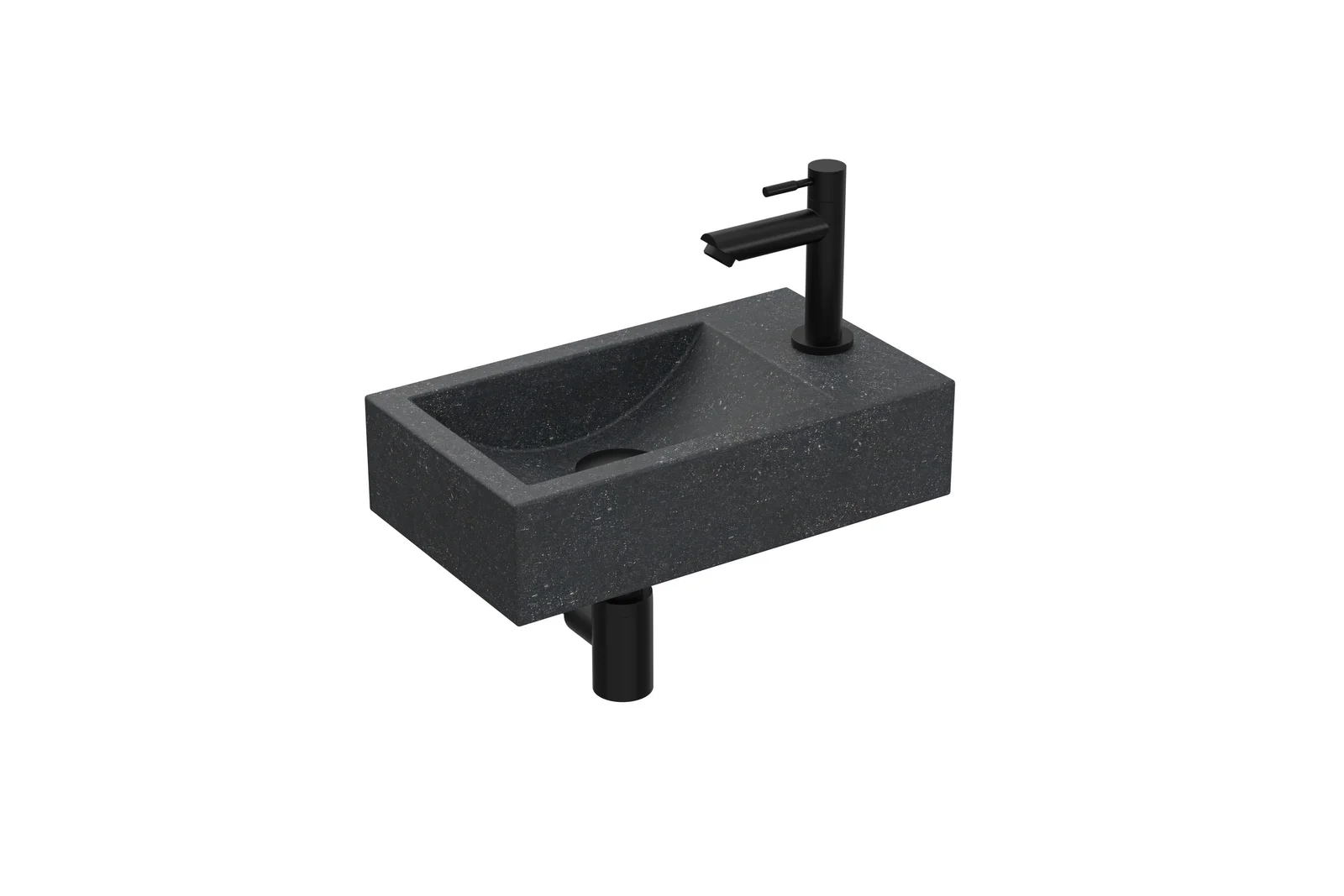 Sanibell Fonteinpack 40x23 blue stone mat zwart gat R fontein-kraan-design sifon-afvoerplug-bevestiging 1805235P