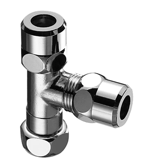 Schell Knelovergangs-T-stuk messing 10 x 3/8" x 10 F (drink)water Schell 041000699
