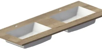 Sleurs Elena Moon wastafelblad 1400 x 500 x 20 mm - HPL/solid surface - wit mat - met 2 waskommen - met kraangat - met overloop - bestelformulier verplicht TAEM140MA50W2
